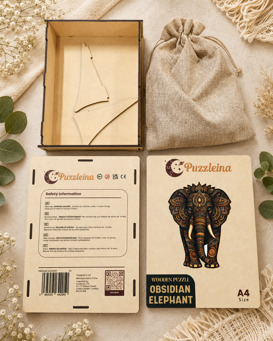 Obsidian Elephant 2D Wooden Puzzle